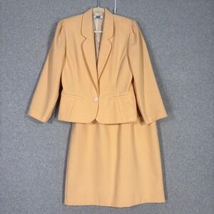 Vintage Lucia Blazer Skirt Suit 14 Peach Pastel Cute Retro Secretary Old Money